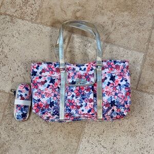 Lilly Pulitzer Pink and Blue Floral Tote with gold Accents